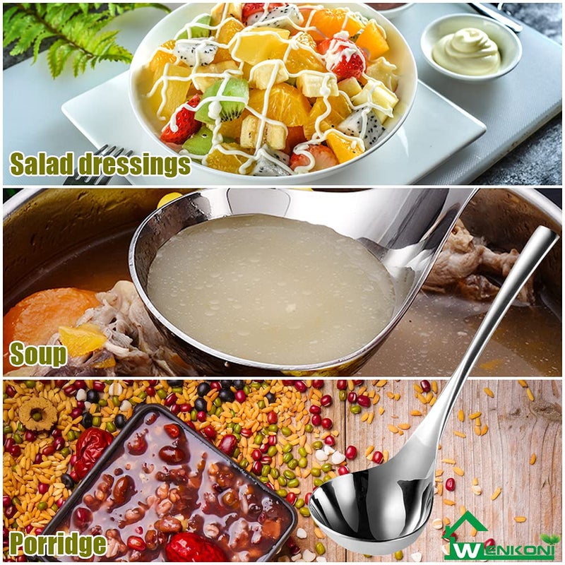 Wenkoni Small Soup Ladle Sauce ladle Gravy Soup Spoon Ladle  1 Pack Hollow handle SUS 304 Stainless Steel 8 Ladle (Color:Silver). - Image 4
